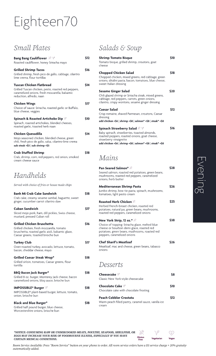 Menu Eighteen70 Restaurant & Bar-3