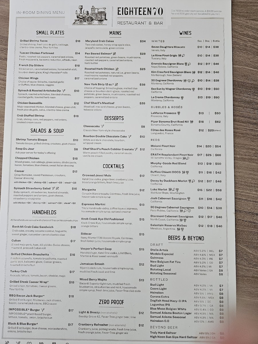 Menu Eighteen70 Restaurant & Bar-6