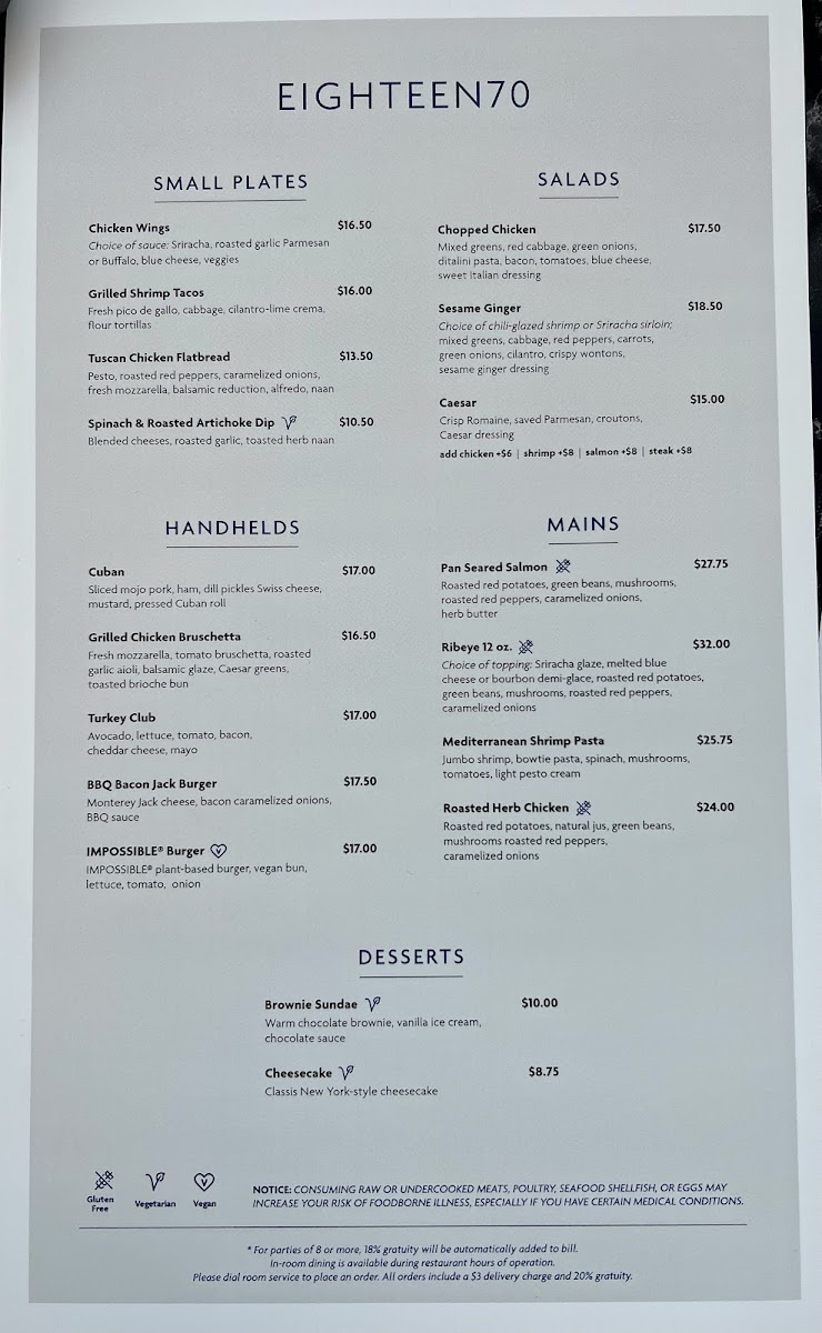 Menu Eighteen70 Restaurant & Bar-7