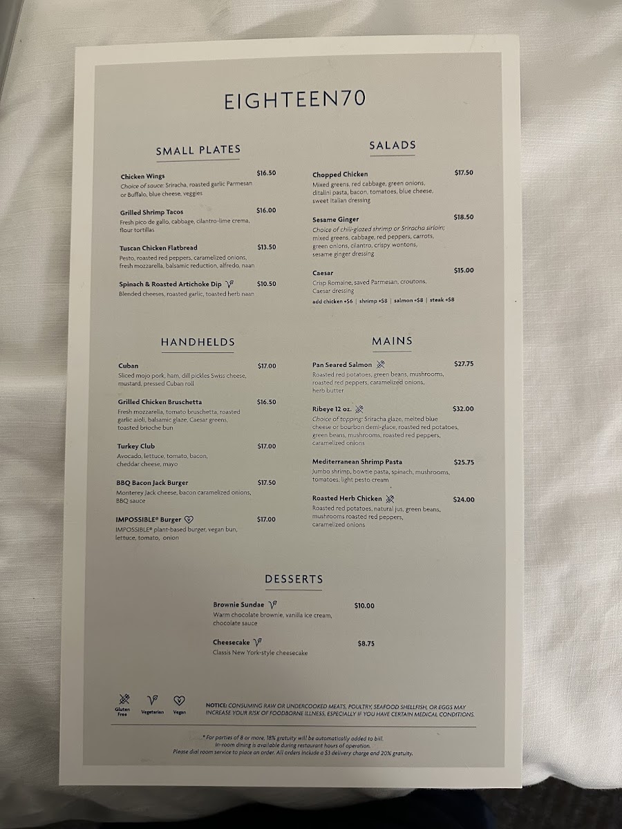 Menu Eighteen70 Restaurant & Bar-9