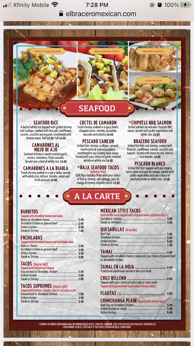 Menu El Bracero Of Clarksville Morris Rd-4