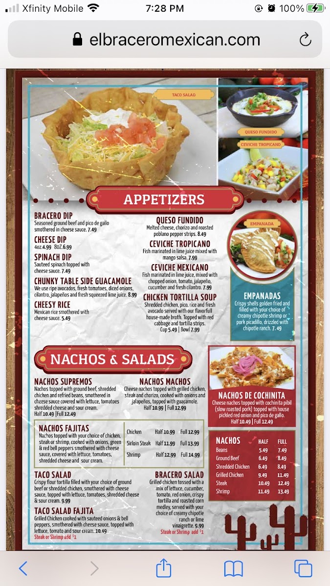 Menu El Bracero Of Clarksville Morris Rd-7