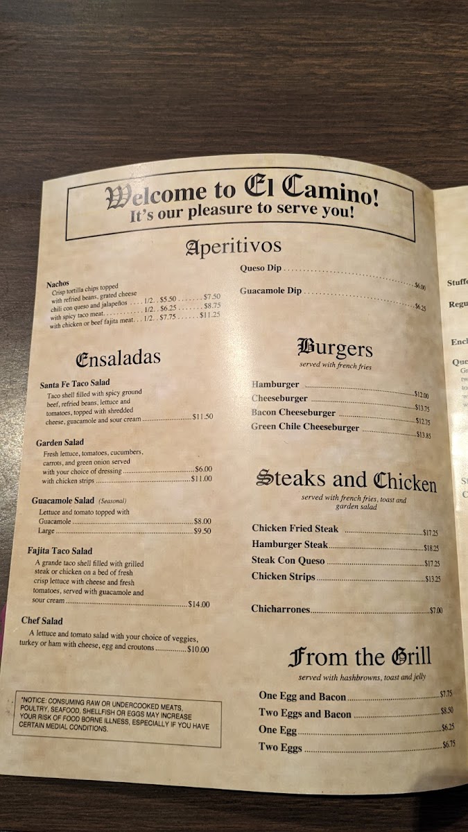 Menu El Camino Dining Room-1