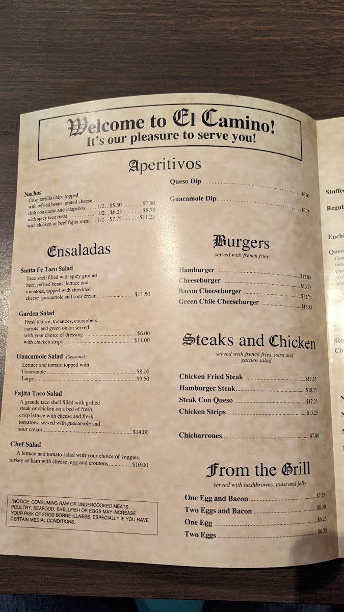 Menu El Camino Dining Room-2