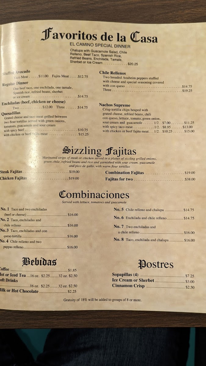Menu El Camino Dining Room-3