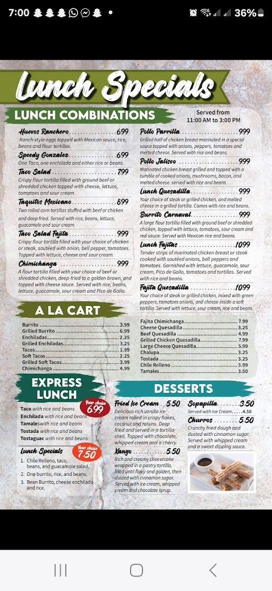 Menu El Carnaval Mexican Restaurant Llc-1