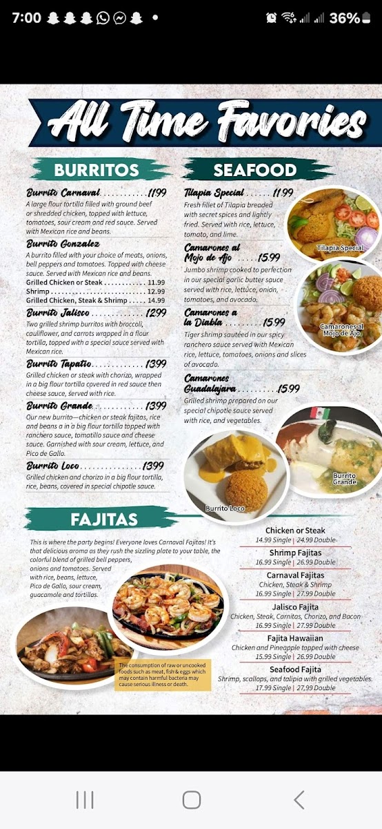 Menu El Carnaval Mexican Restaurant Llc-7