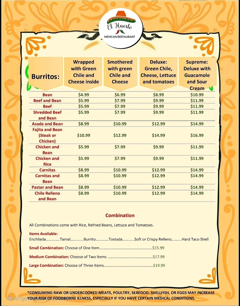 Menu El Huerto Mexican Restaurant-1