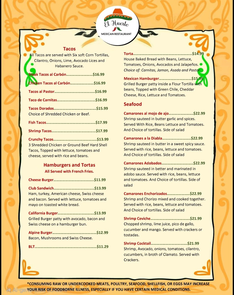 Menu El Huerto Mexican Restaurant-5