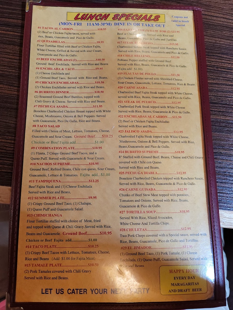 Menu El Jimador Mexican Grill #5-4