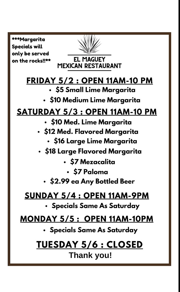 Menu El Maguey Mexican Restaurant-1