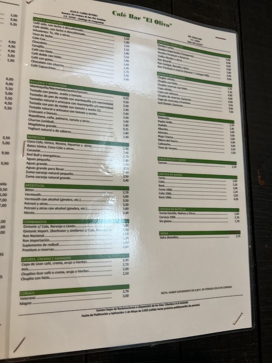 Menu El Olivo (Santiago De Compostela) Café Restaurante-1