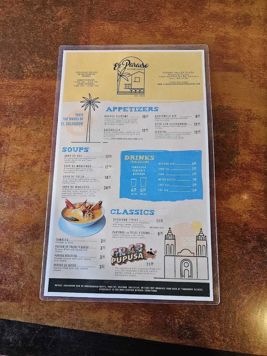 Menu El Paraiso Restaurant And Bakery-2