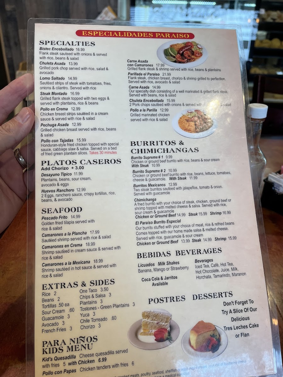 Menu El Paraiso Restaurant And Bakery-4