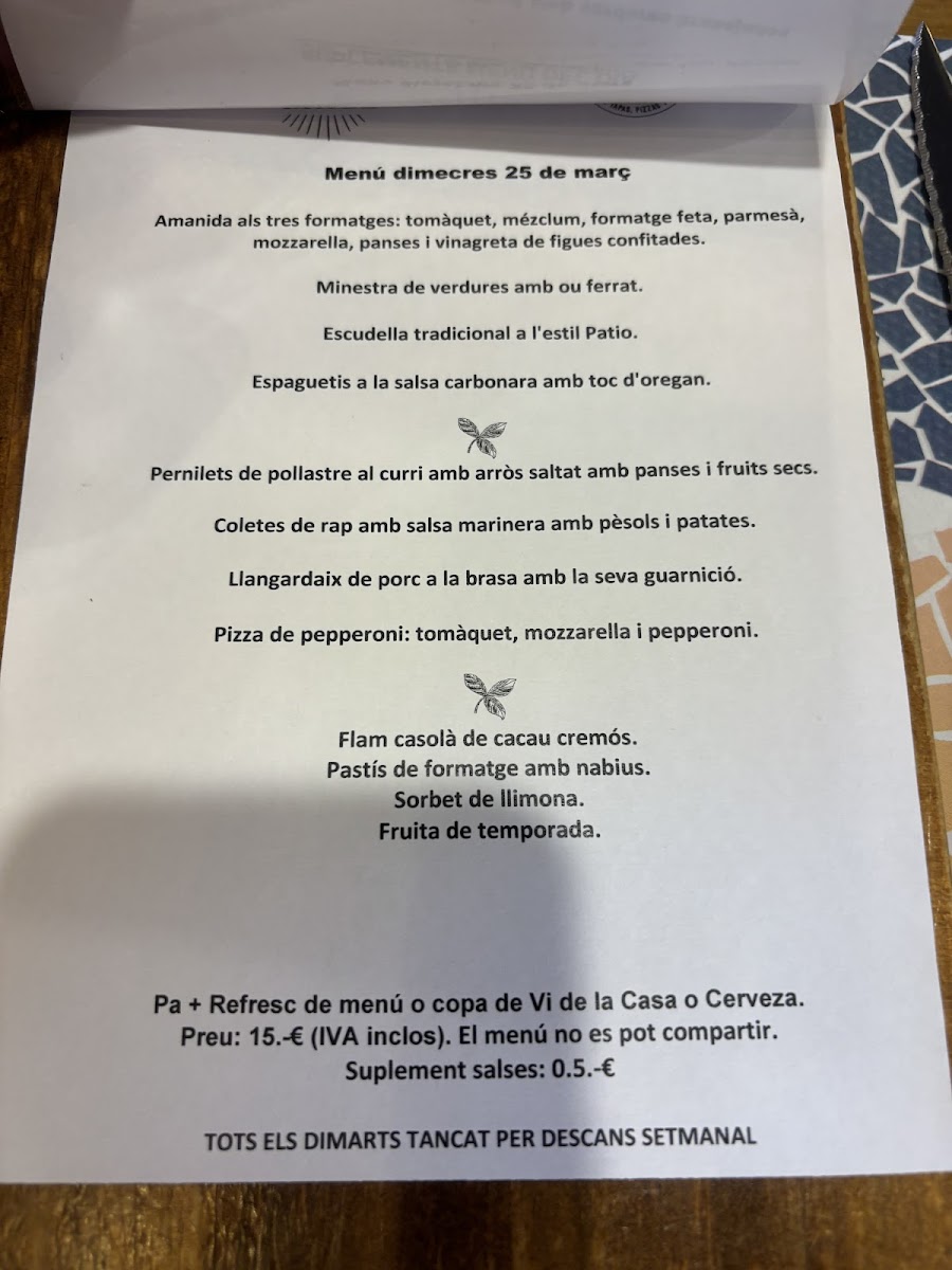 Menu El Pati&grill Pizzes A La Brasa I De Tapes-1