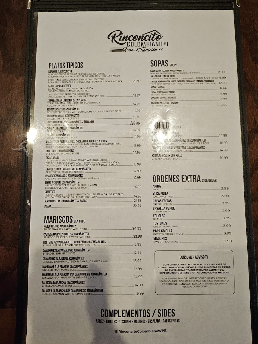 Menu El Rinconcito Colombiano 1-1