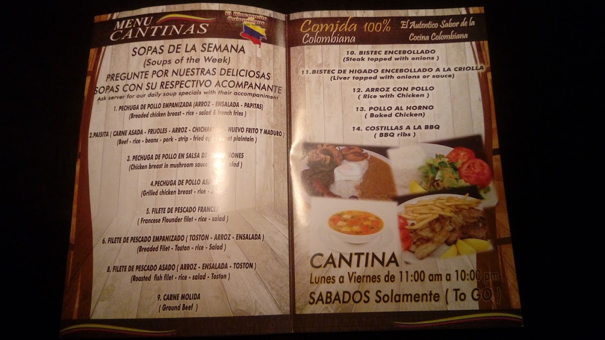 Menu El Rinconcito Colombiano 1-10
