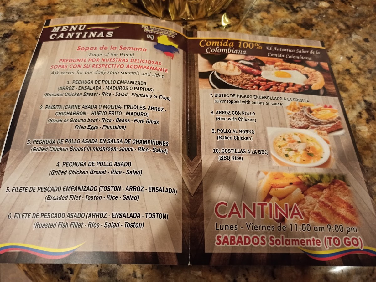 Menu El Rinconcito Colombiano 1-4