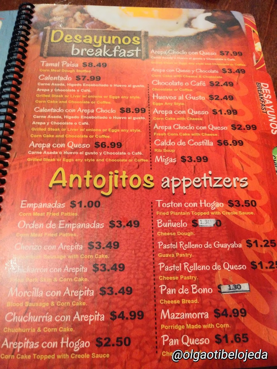 Menu El Rinconcito Colombiano 1-5