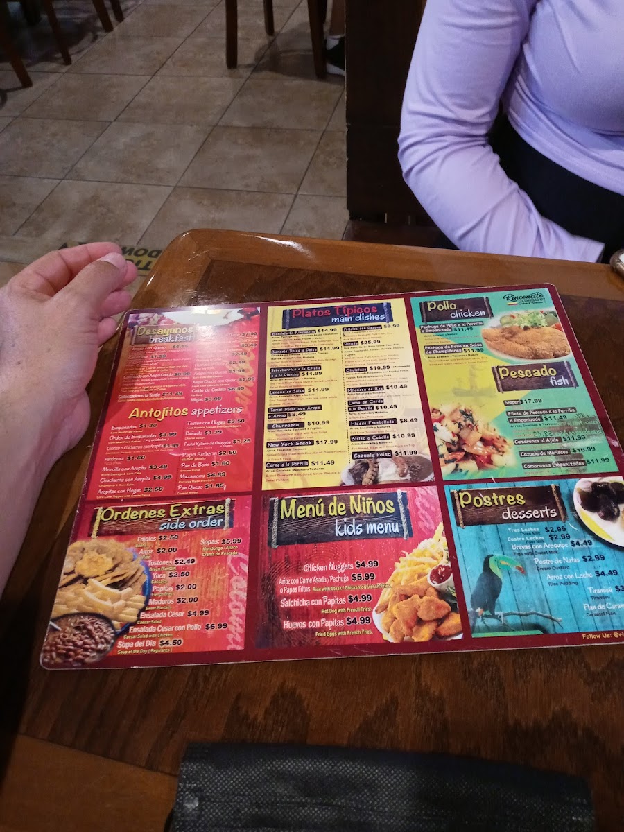 Menu El Rinconcito Colombiano 1-6