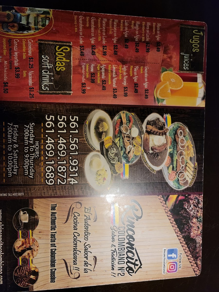 Menu El Rinconcito Colombiano 1-9