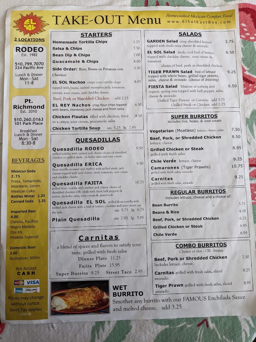 Menu El Sol Restaurant & Catering-1