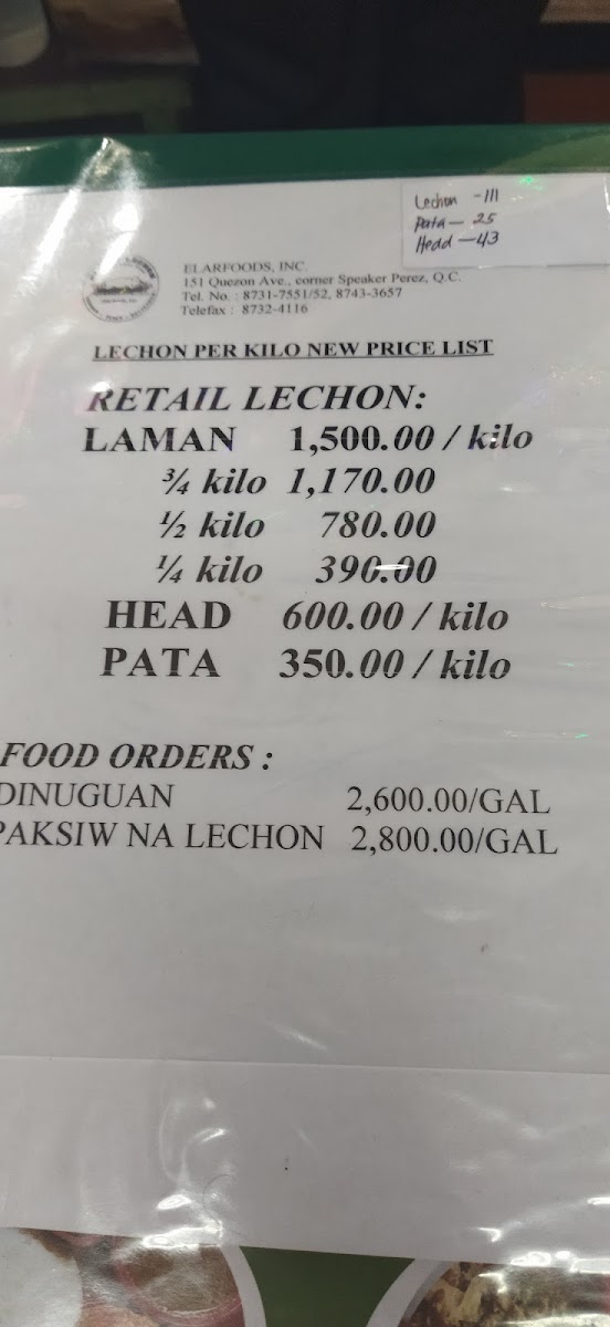 Menu Elar's Lechon The Original-10