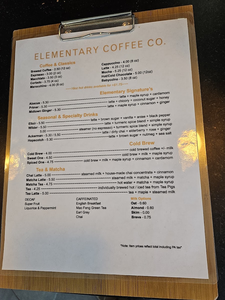 Menu Elementary Coffee Co.-1
