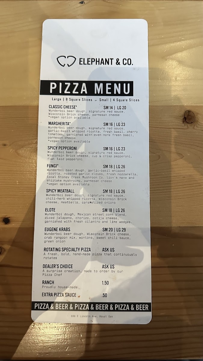 Menu Elephant & Co. Royal Oak-1