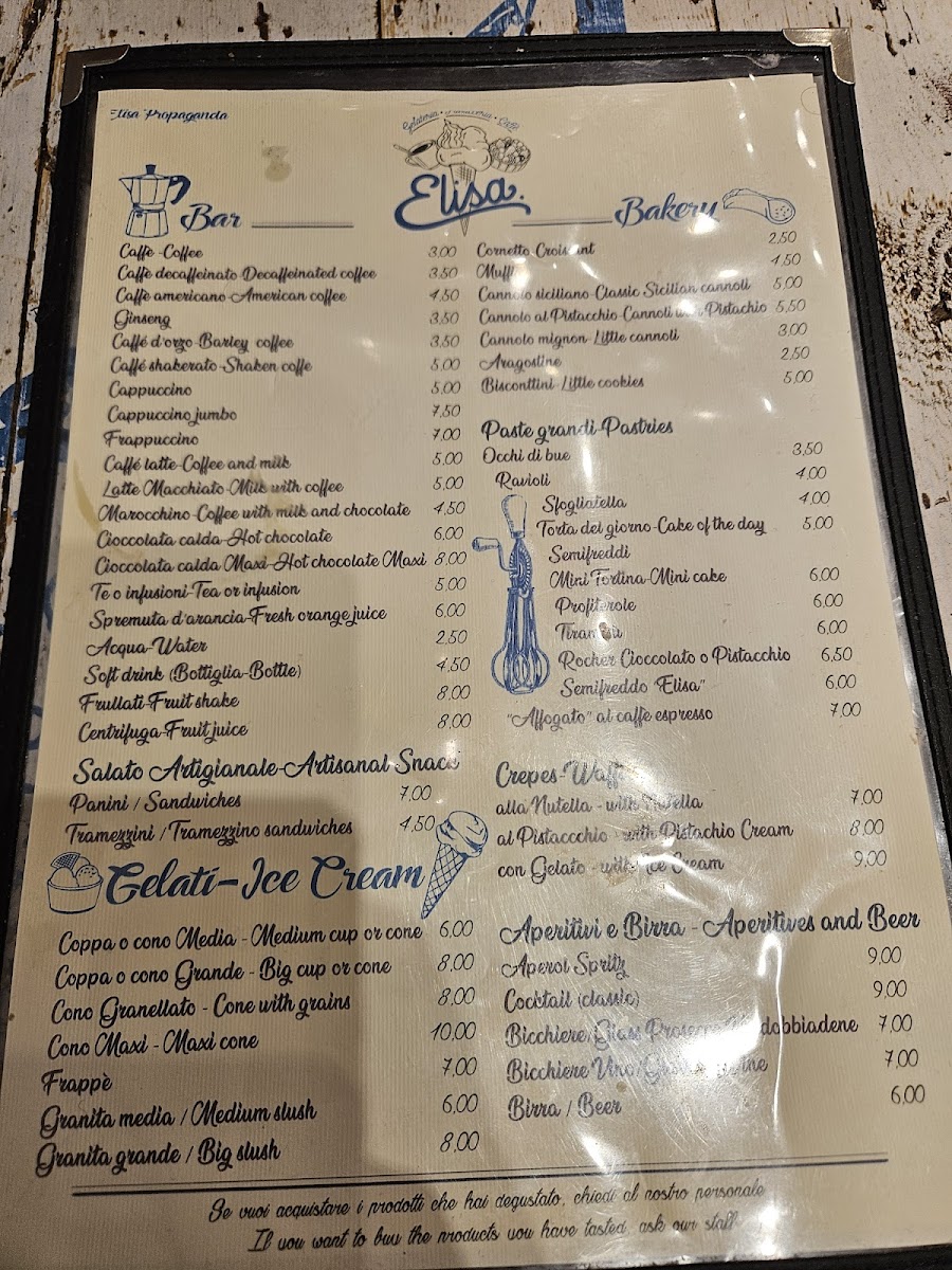Menu Elisa Gelateria Pasticceria Caffetteria Piazza Di Spagna-1