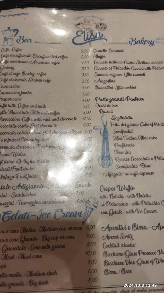 Menu Elisa Gelateria Pasticceria Caffetteria Piazza Di Spagna-10