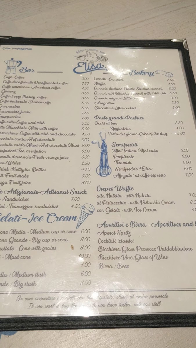 Menu Elisa Gelateria Pasticceria Caffetteria Piazza Di Spagna-2