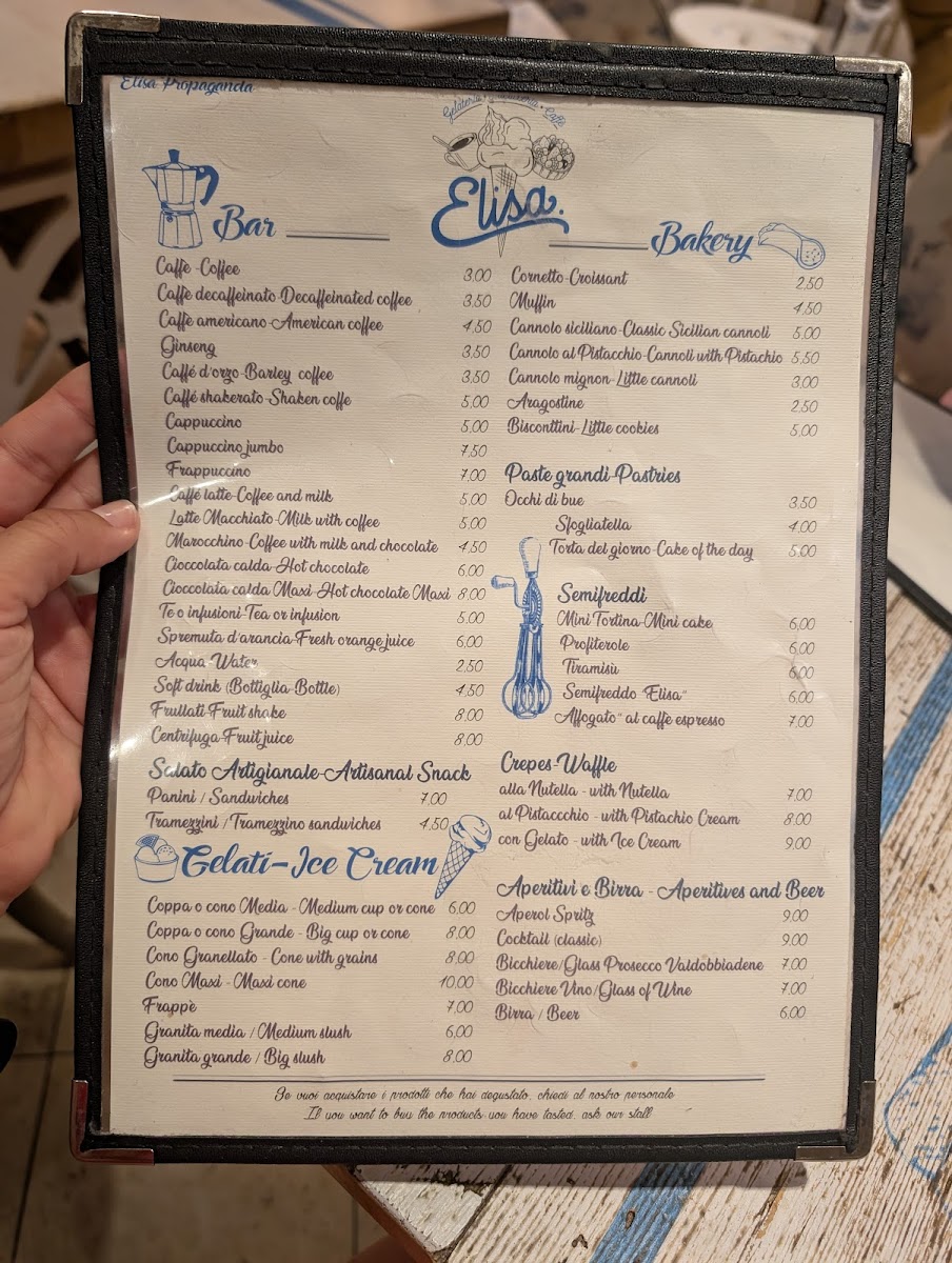 Menu Elisa Gelateria Pasticceria Caffetteria Piazza Di Spagna-3