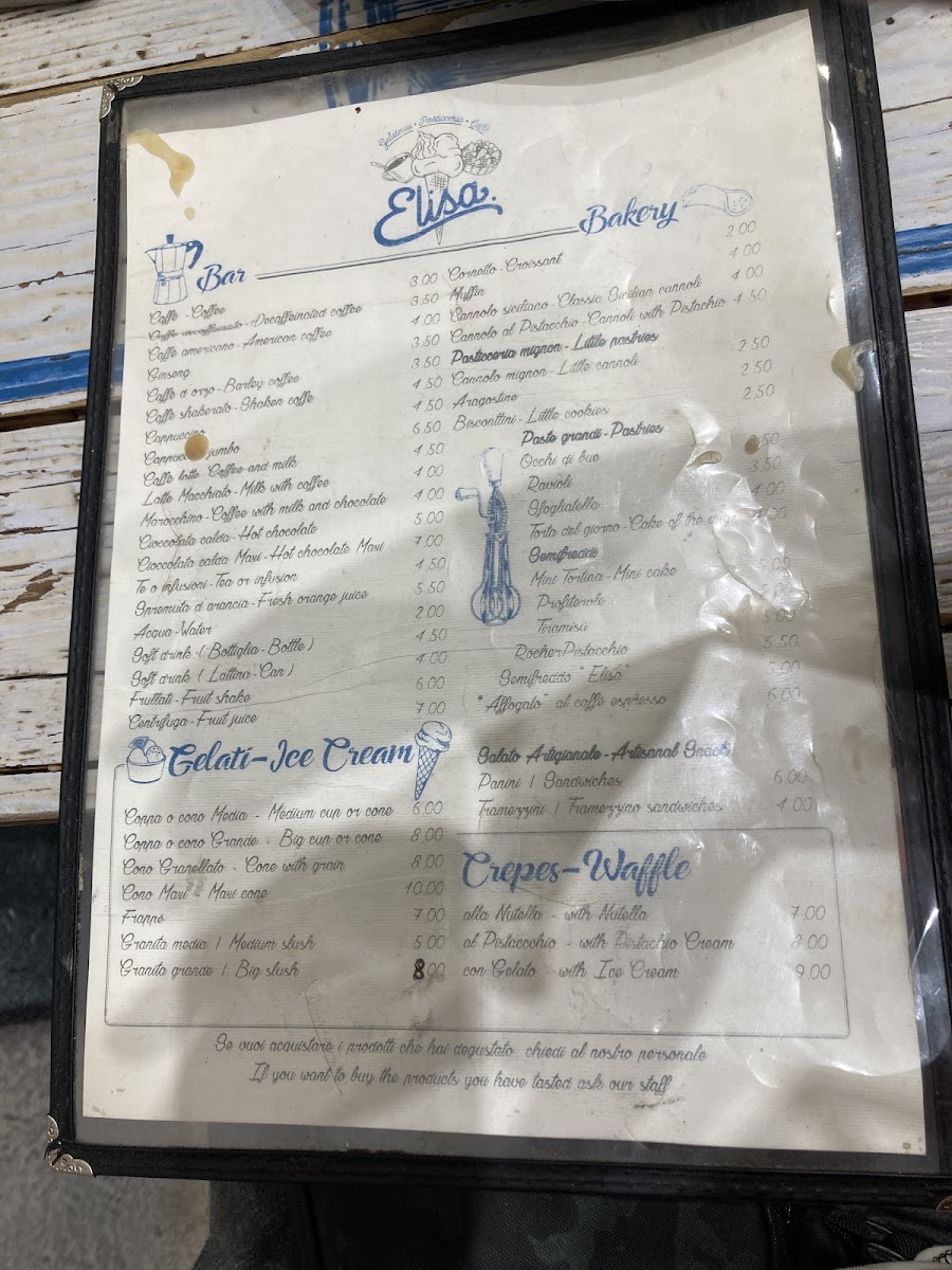 Menu Elisa Gelateria Pasticceria Caffetteria Piazza Di Spagna-9