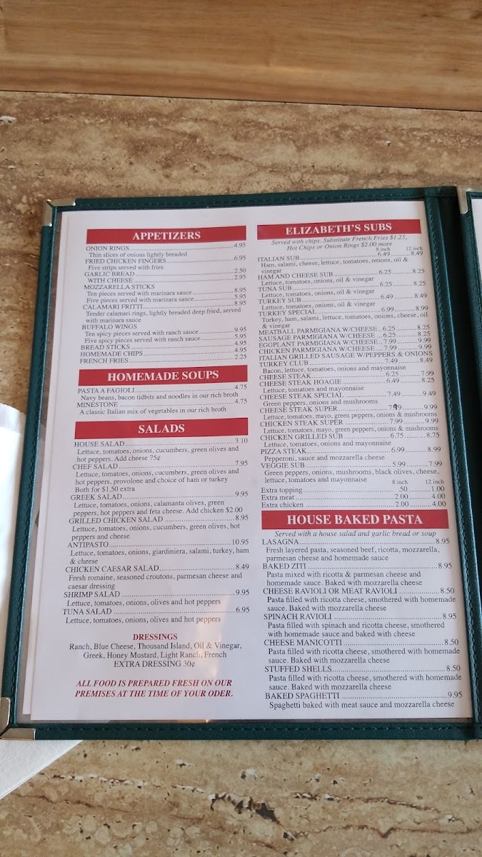 Menu Elizabeth's Italian Restaurant Pizzeria-10