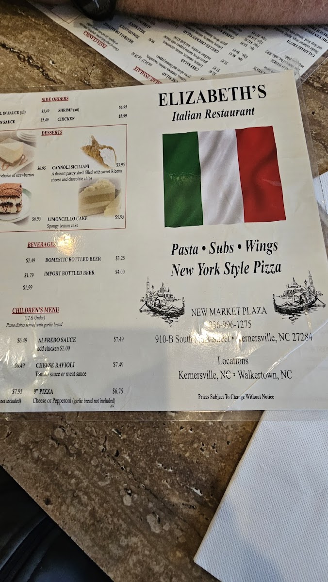 Menu Elizabeth's Italian Restaurant Pizzeria-4