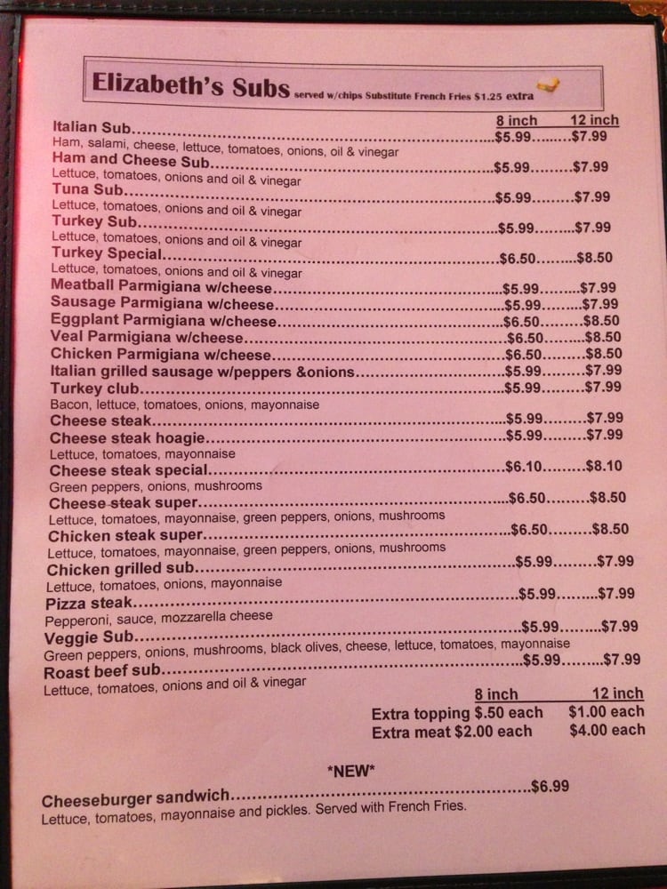 Menu Elizabeth's Italian Restaurant Pizzeria-5