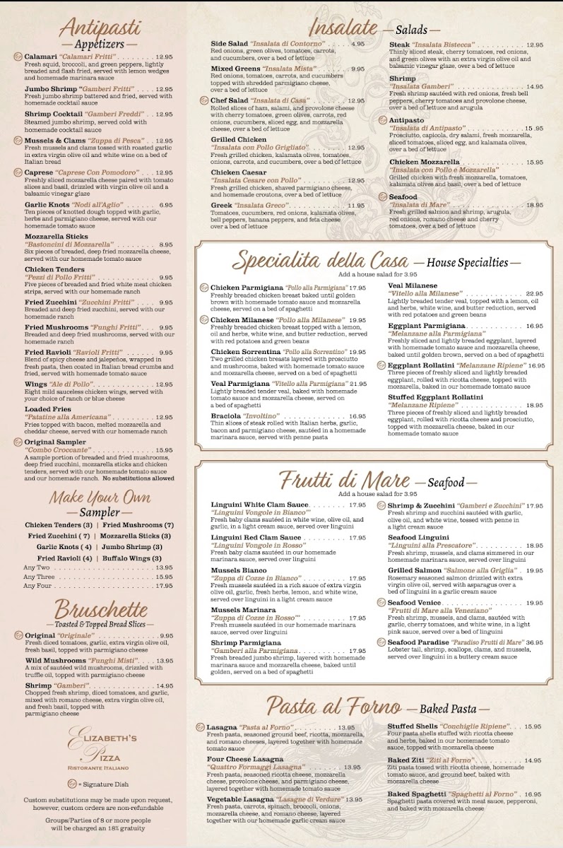 Menu Elizabeth's Pizza And Italian Restaurant-1