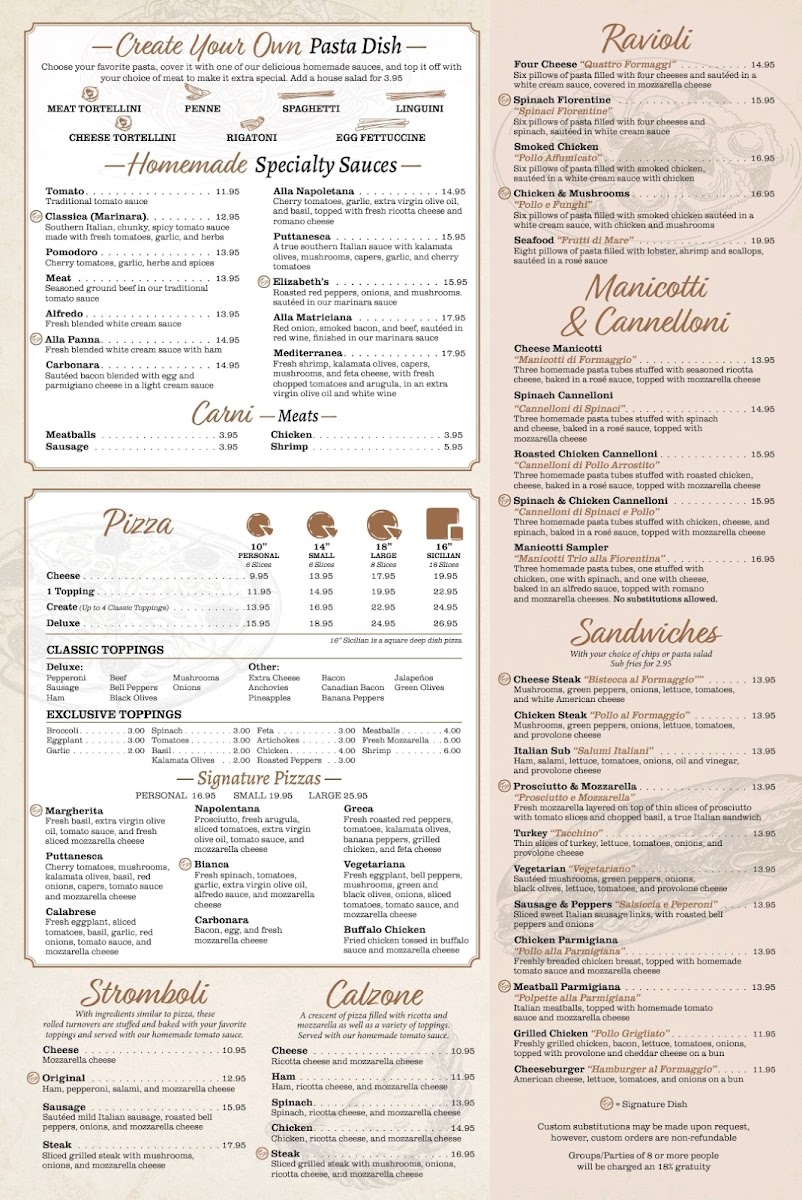 Menu Elizabeth's Pizza And Italian Restaurant-2