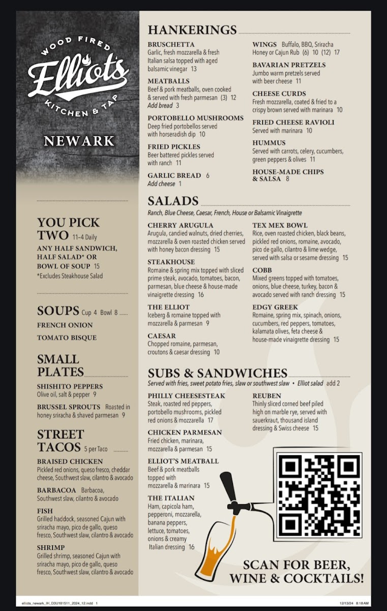 Menu Elliot's Wood Fired Kitchen & Tap-1