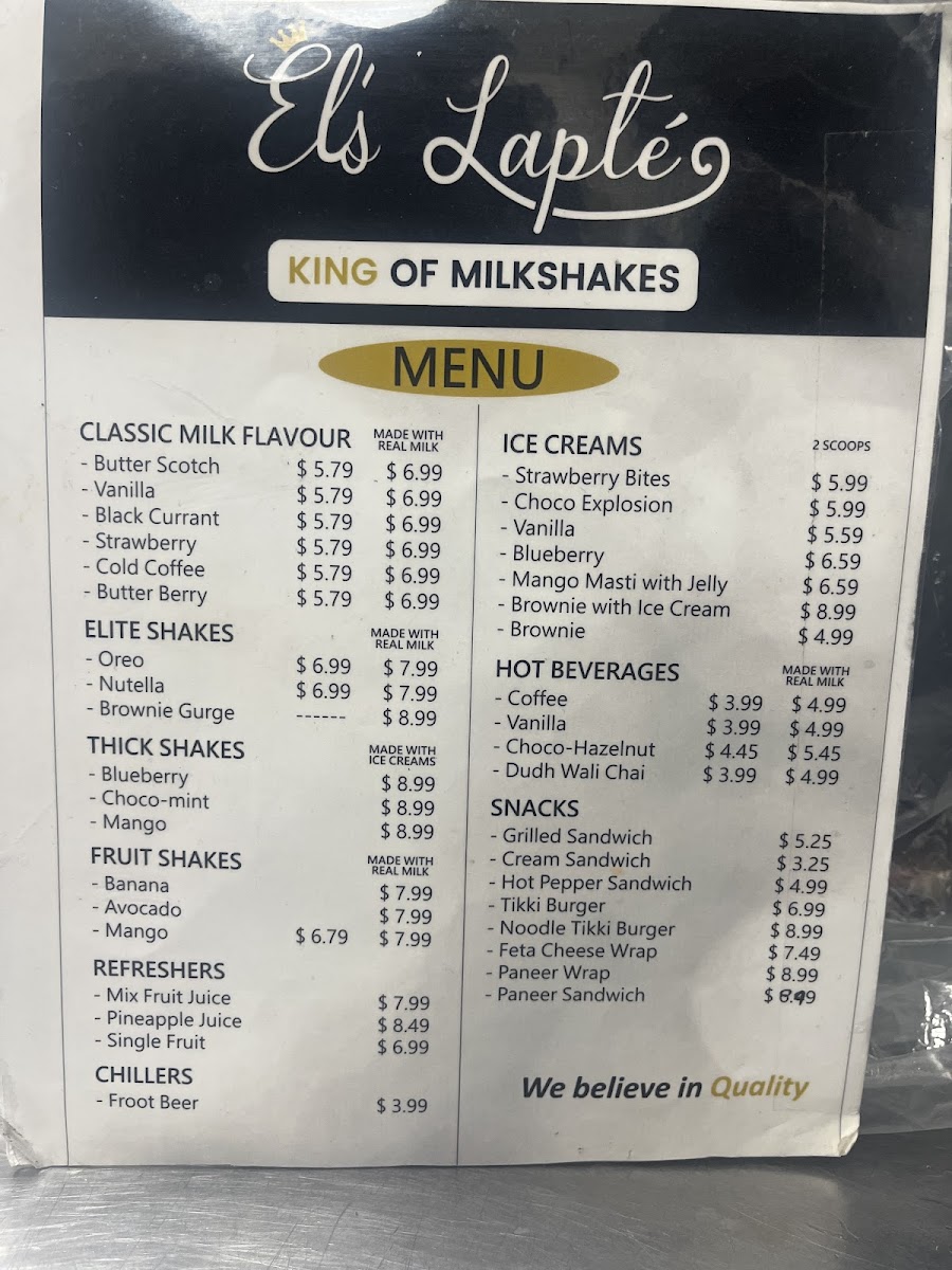 Menu El’S Lapte' King Of Milkshakes (Verka Green Ave Amritsar)-1