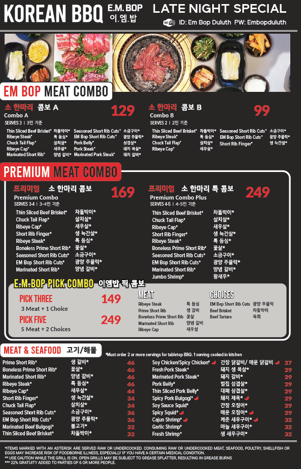 Menu E.m. Bop Korean Bbq | Duluth, Ga-8