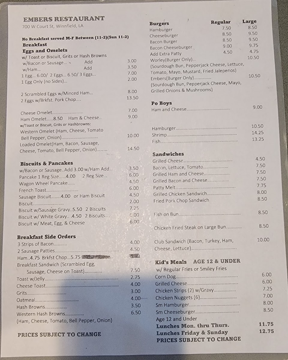 Menu Embers Restaurant Of La Inc-1