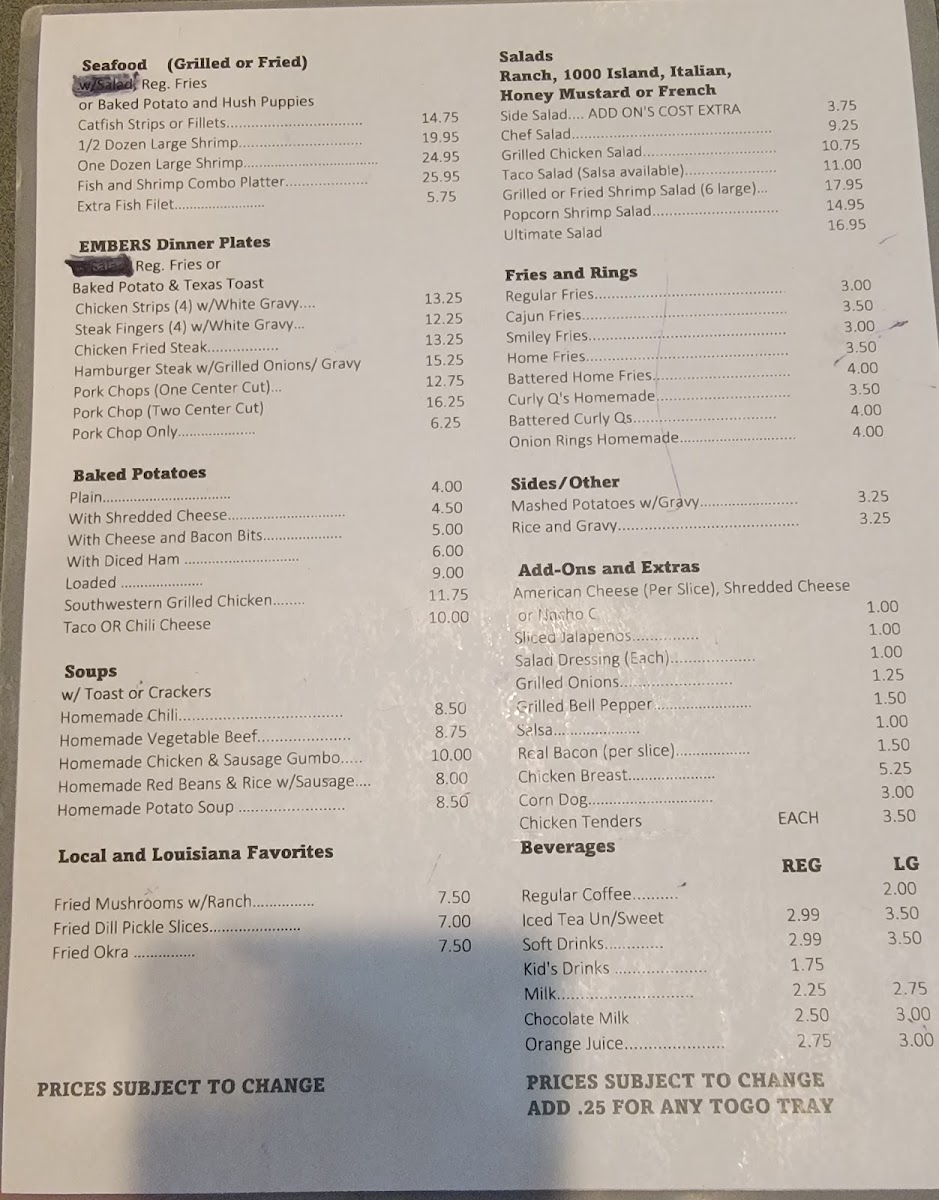Menu Embers Restaurant Of La Inc-2