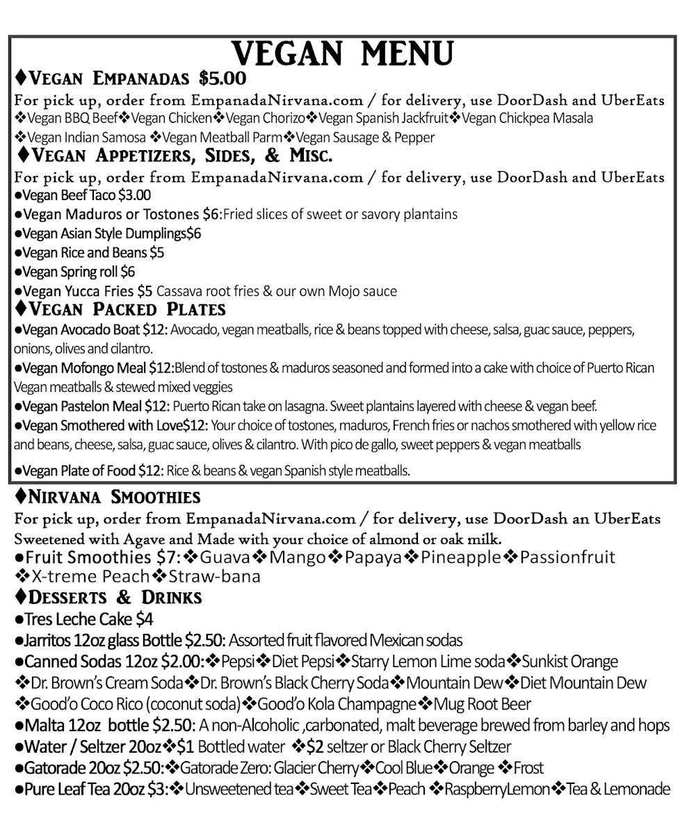 Menu Empanada Nirvana Montgomery Ny-1