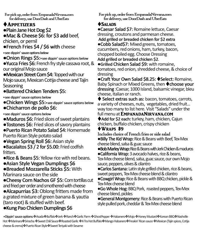 Menu Empanada Nirvana Montgomery Ny-2