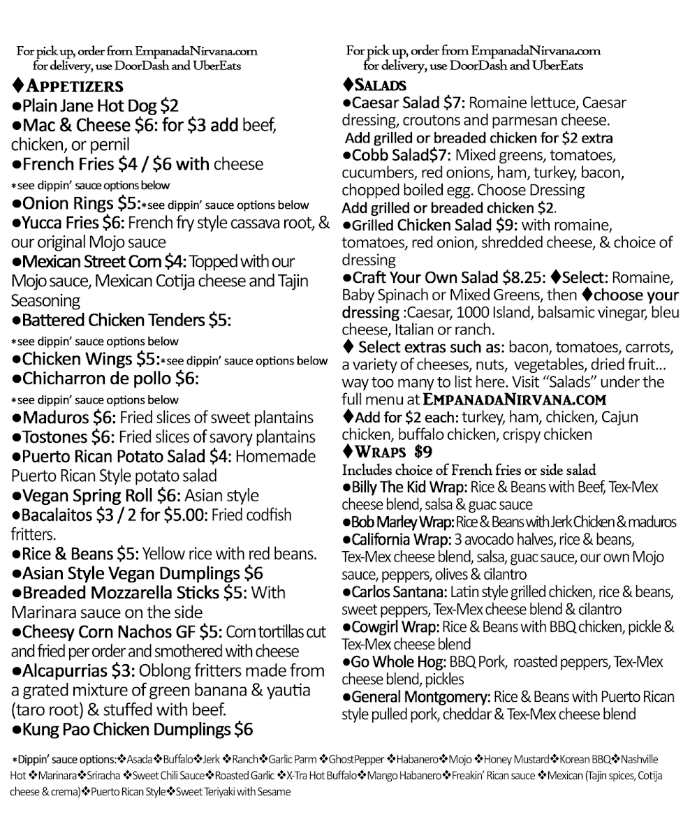 Menu Empanada Nirvana Montgomery Ny-3