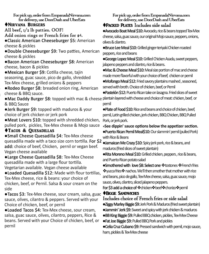 Menu Empanada Nirvana Montgomery Ny-5