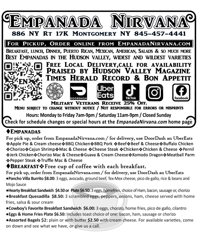Menu Empanada Nirvana Montgomery Ny-7