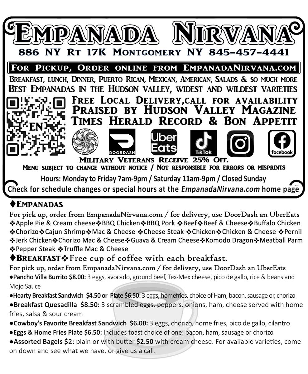 Menu Empanada Nirvana Montgomery Ny-8